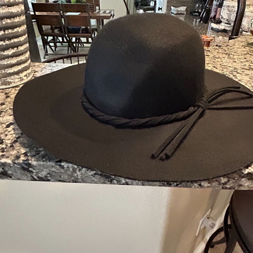 100% Wool Black Felt Medium Brim Fedora Bohemian Hat One Size Trim Festival Shlf - Picture 6 of 10